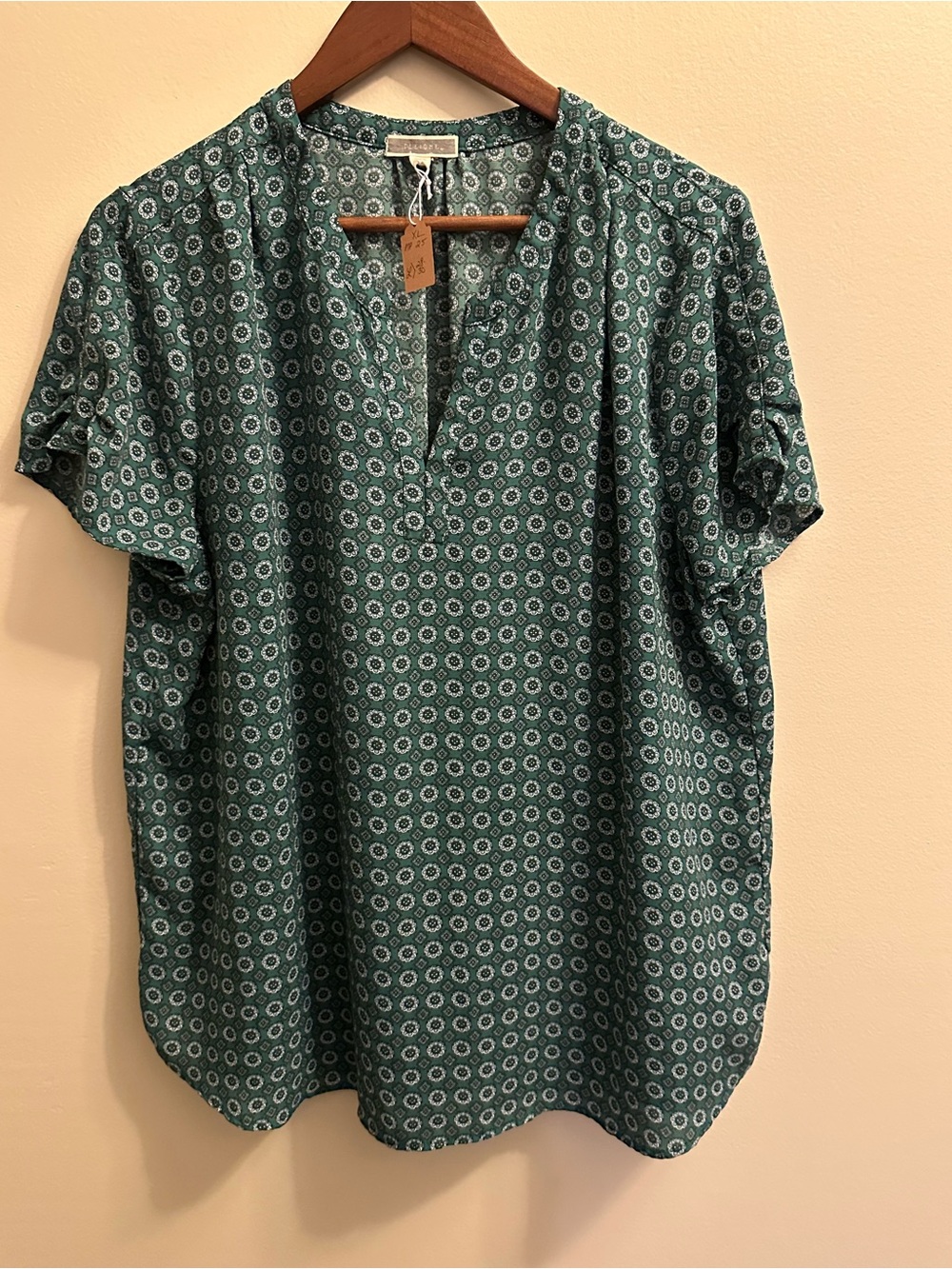 Short-Sleeve Teal Printed Popover Shirt